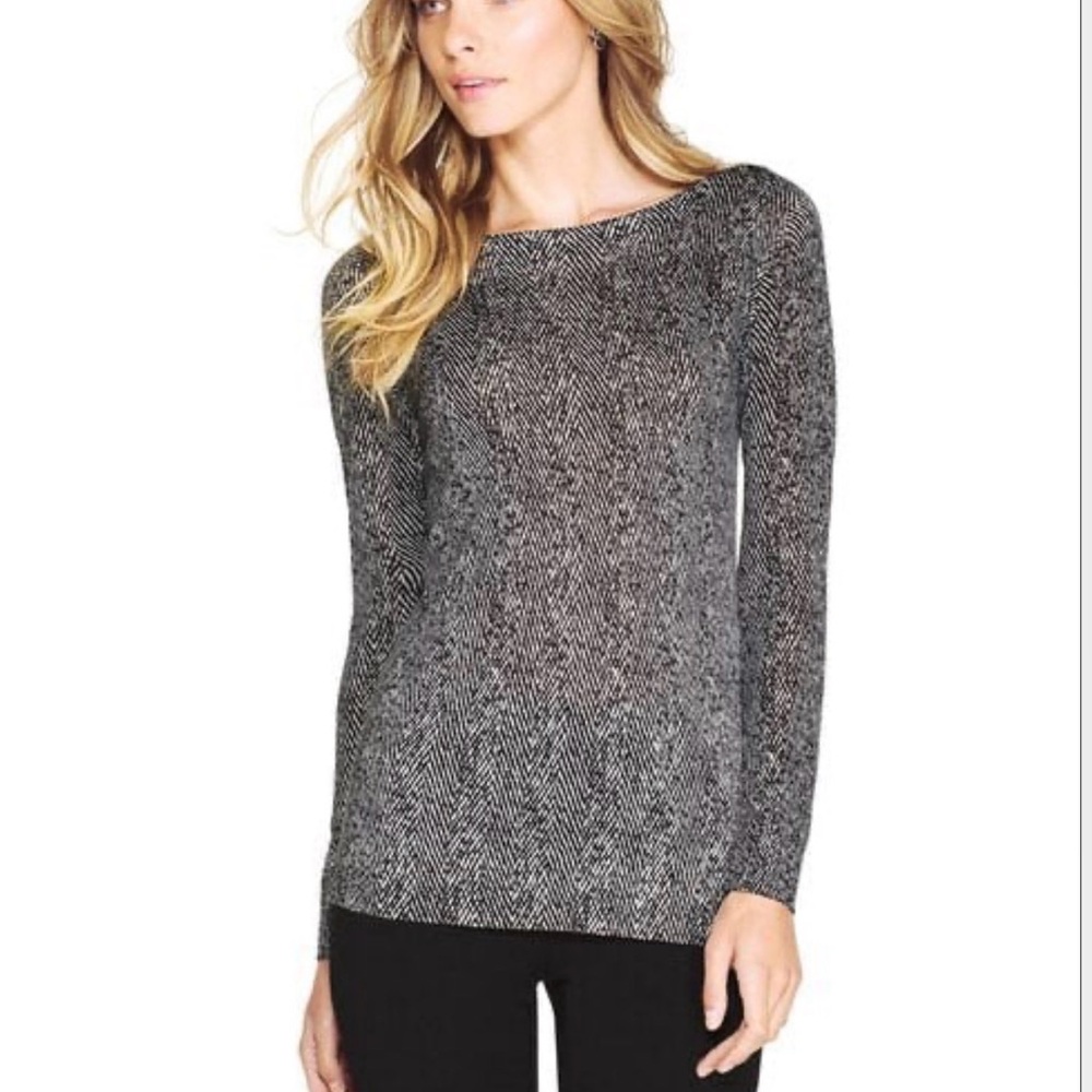 White House[Black Market Herringbone Boat Neck Top